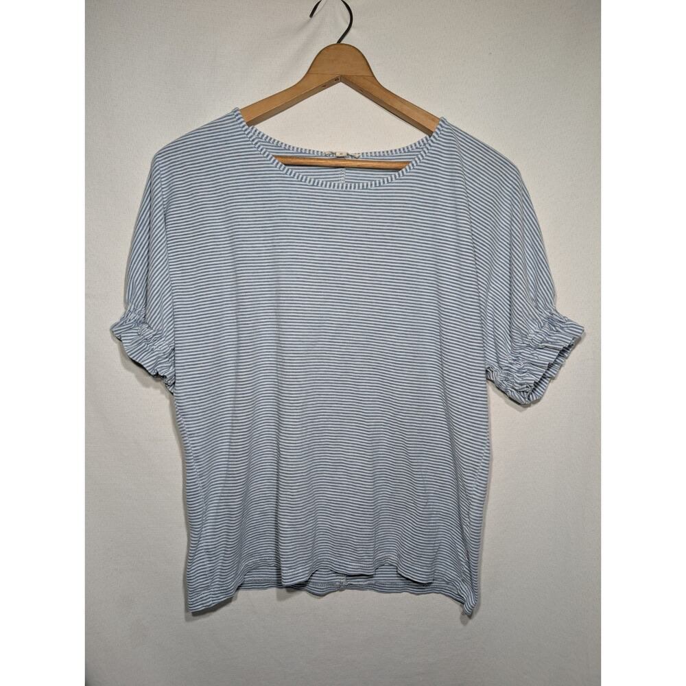 Jane And Delancey Womens Blue White Striped Short Sleeve Top Sz XS Puff Sleeve